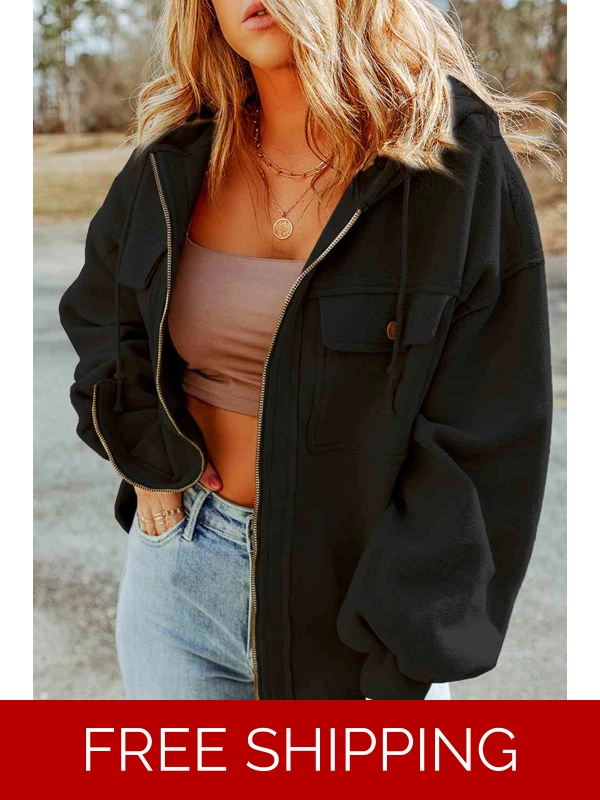 Zip-Up Drawstring Hooded Jacket